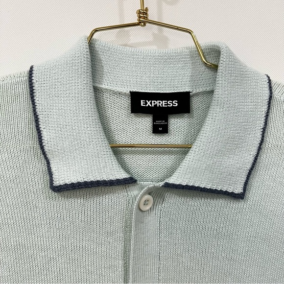 Express Colorblock Button -Up Cardigan Size Medium Mint Blue Polo Sweater - Picture 3 of 7
